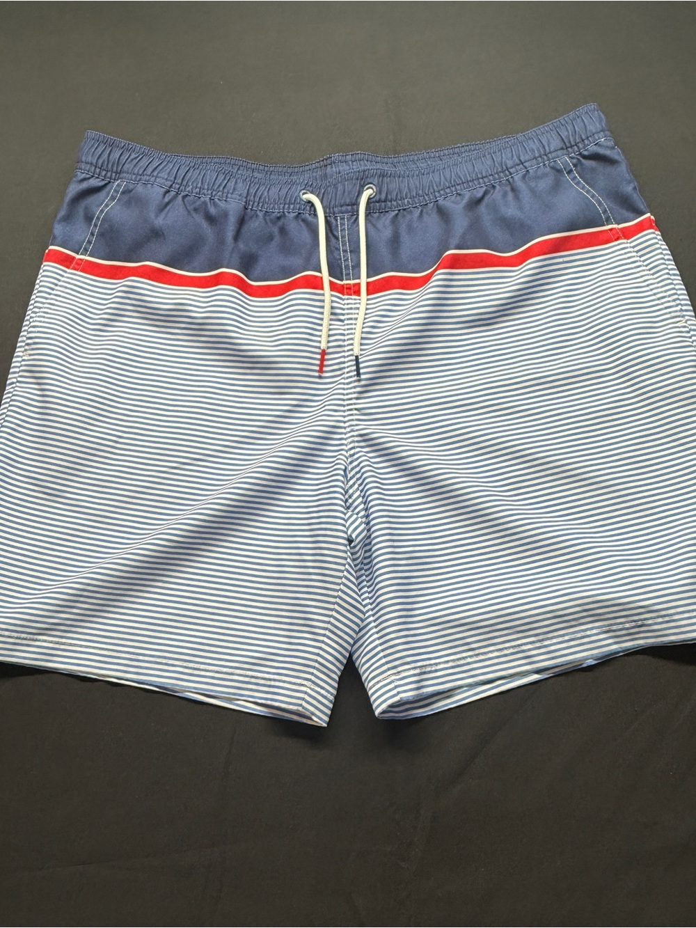Vineyard Vines Navy, White & Red Striped Swim Trunks
